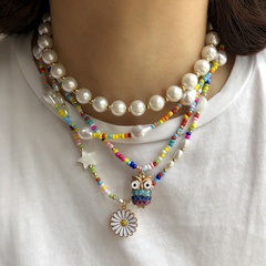 Korean style owl flower peral collar color bead collarbone necklace wholesale
