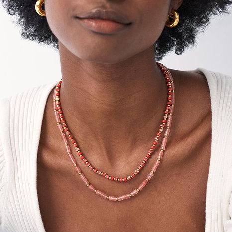Korean hand-made retro semi-precious stone agate bead necklace female's discount tags