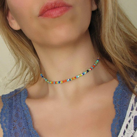 new choker fashion bohemian short hand-beaded colorful beads necklace's discount tags