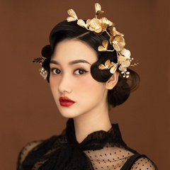 Couvre-chef de mariée style coréen nouveau bandeau fait main fleur dorée