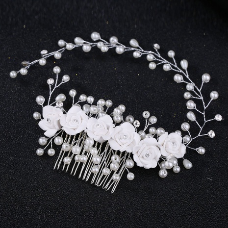 Fashion bridal handmade pearl flower soft pottery flower hair comb's discount tags