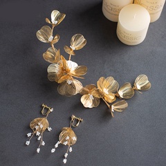 Baroque handmade flower bead tassel ear clip headband hair clip two-piece set