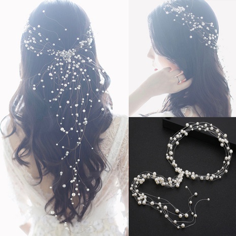 Korean style pearl hand-beaded hairband wedding headwear's discount tags