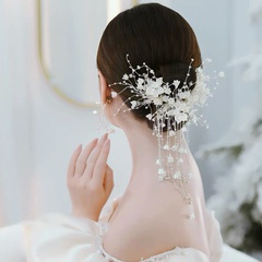 Ensemble d'accessoires pour cheveux de boucles d'oreilles faites à la main de mariée avec pompon de petites fleurs coréennes