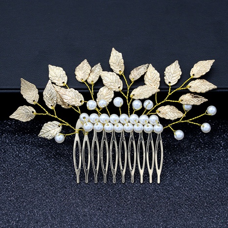 baroque style bridal headwear golden leaf shape pearl hair comb's discount tags