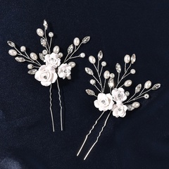 wedding hair accessories handmade white soft pottery flower U-shaped hairpin 