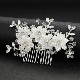 Bridal wedding hair accessories white flowers beaded hair combpicture7