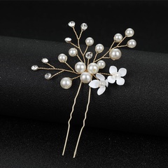 Bridal Wedding Hair Accessories White Flowers Pearl U-Shaped Hairpin