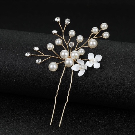 Bridal Wedding Hair Accessories White Flowers Pearl U-Shaped Hairpin's discount tags