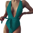 new solid color Vneck tie onepiece backless bikini swimwearpicture7