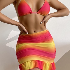 traje de baño de bikini de tres piezas con cordones y rayas de color en contraste casual