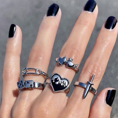 simple geometric heart shaped alloy ring 5-piece set 