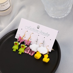 Fashion creative acrylic frog set cute cartoon butterfly earrings 5-piece set