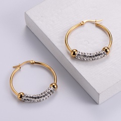 fashion geometric inlaid zircon titanium hoop earrings wholesale