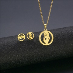 Fashion Christian Virgin Mary Prayer Stainless Steel Necklace Stud Earrings Set 