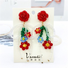 Fashion red flower beaded new crystal bow earrings female