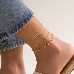 fashion ethnic turquoise hollow geometric simple alloy anklet 