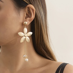 retro flower tassel imitation pearl simple alloy drop earrings