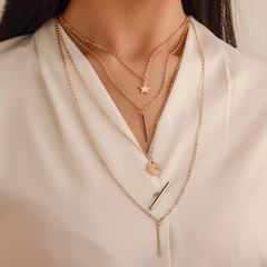 Retro mehrschichtige Halskette Scheibe fünfzackigen Stern geometrische Anhänger lange Halskette