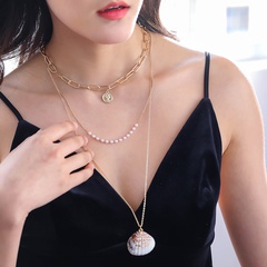 jewelry summer ocean shell multi-layered retro round queen alloy necklace