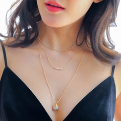 fashion multi-layer natural freshwater pearl hand-woven alloy necklace 