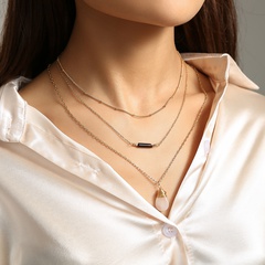 Fashion transparent natural stone pendent stacked multi-layer alloy necklace
