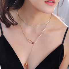 fashion multi-layer pin pearl natural orange water drop pendent alloy necklace 