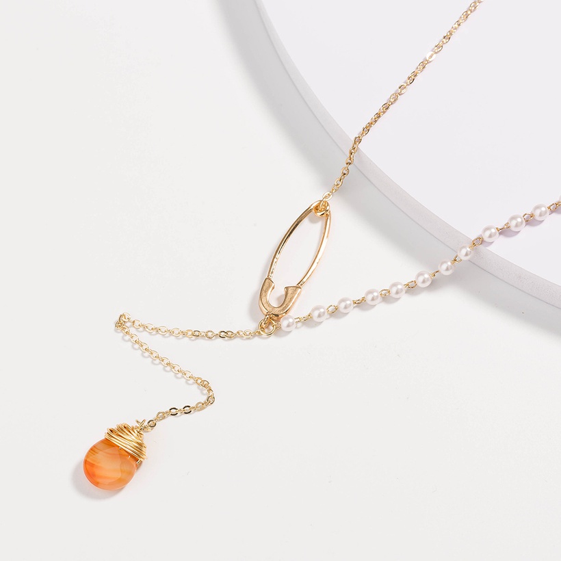 Bijoux Fantaisie Colliers | Collier En Alliage Pendentif Goutte D39eau Orange Naturel Perle MulticoucheLa Mode - EA91189