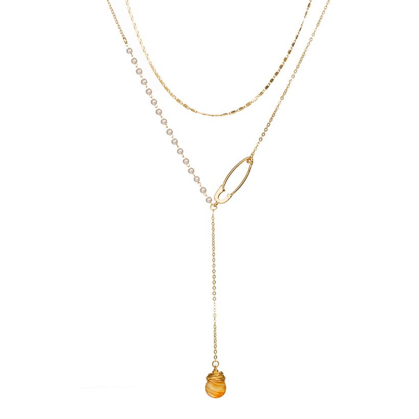 Bijoux Fantaisie Colliers | Collier En Alliage Pendentif Goutte D39eau Orange Naturel Perle MulticoucheLa Mode - EA91189