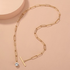 simple fine lattice chain square T buckle shiny zircon pendant alloy necklace 