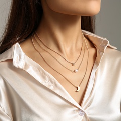 Korean star moon freshwater beads pendant alloy multi-layer necklace