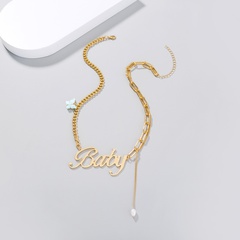 fashion English letter baby natural pearl single-layer alloy necklace