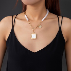 fashion pearl stitching lattice chain imitation baroque pearl alloy necklace 