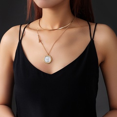 simple Elizabeth round portrait pendant double-layer necklace