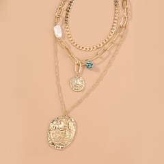 fashion hip-hop round pendant pearl stitching chain multi-layer necklace