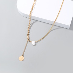 stitching women's imitation baroque pearl accessories round card pendant alloy necklace
