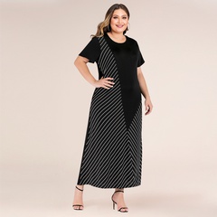 2022 spring and summer plus size stitching stripes loose long dress