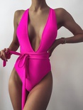 new solid color Vneck tie onepiece backless bikini swimwearpicture14