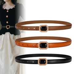 genuine leather gemstone fashion patent cowhide buckle belt