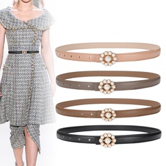 New women's adjustable pearl buckle decorative dress leather girdle belt wholesale