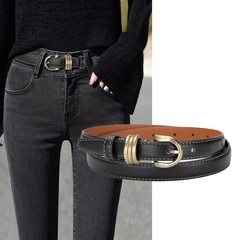Simple cowhide retro pin buckle women's decorative jeans thin belt