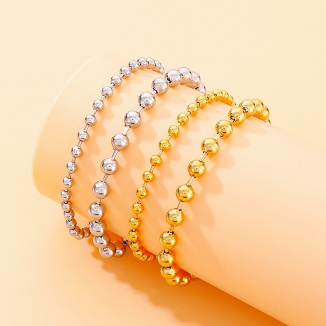 nouveau bracelet simple en acier inoxydable à perles rondes creuses en gros's discount tags