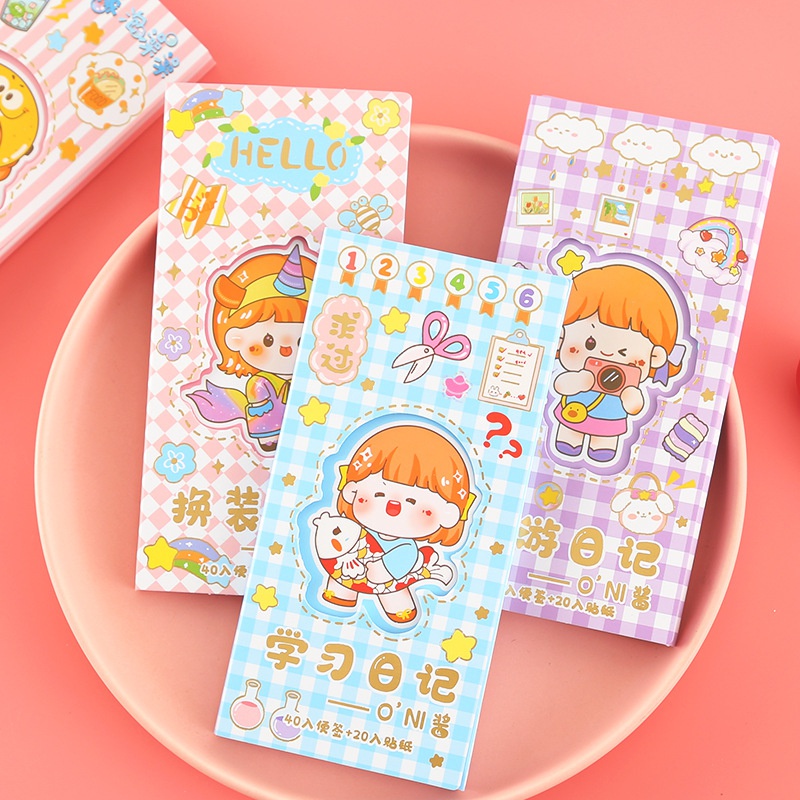 Cute threefold note set cartoon material decorative stickers