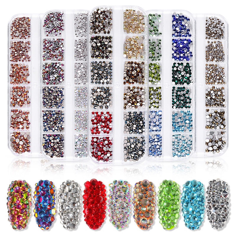 Paquete de 12 de decoracin de uas de diamantes de imitacin de color de manicura de taladro de fondo plano