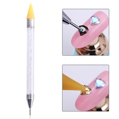 stylo de manucure simple à double tête en acier inoxydable à cire blanche de couleur unie