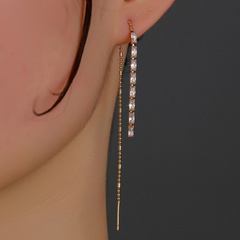 Fashion Single Row Rectangular Zircon Pendant Tassel Pierced Copper Earrings