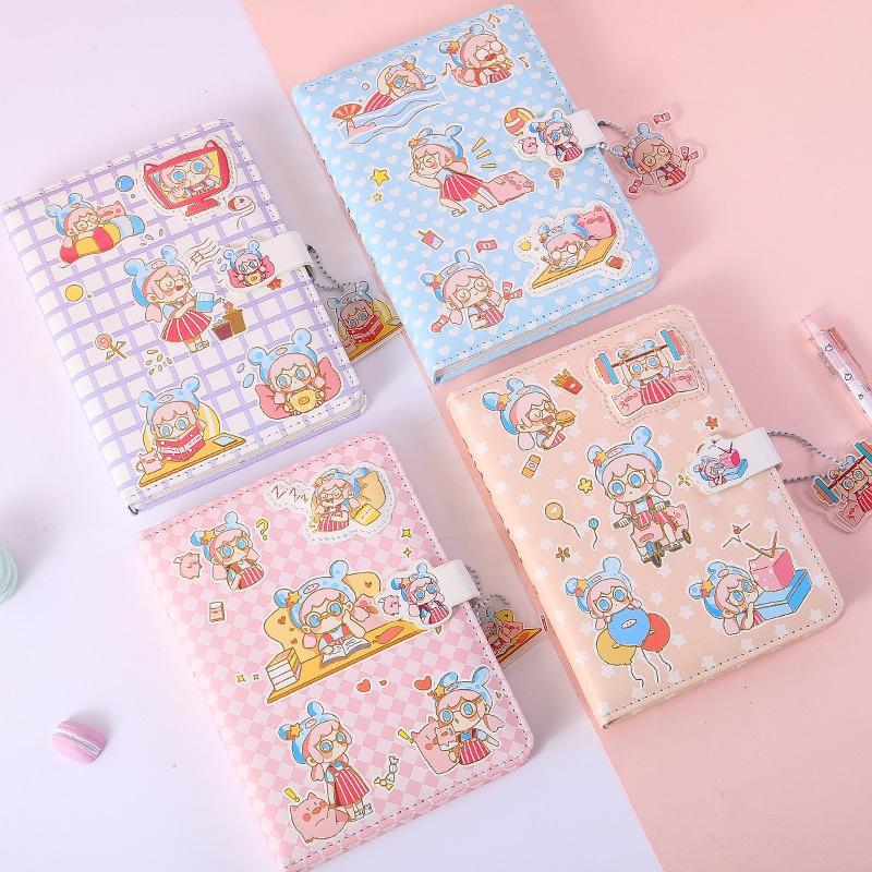 cute girl magnetic buckle leather hand ledger student coloring page notebook
