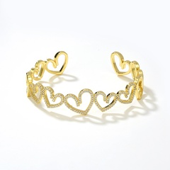 bracelet ouvert creux géométrique en forme de coeur de zircon incrusté de cuivre simple