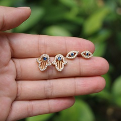 fashion retro earrings eye palm micro-set zircon copper stud earrings