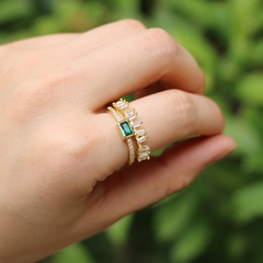 Moda mujer 18k oro geométrico retro damas verde circón cobre anillo